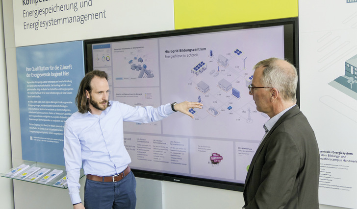 Am Haupteingang des Gebäudes bekommen Besucher einen Überblick über die Energieflüsse des Geländes. - © Foto: Niels H. Petersen Am Haupteingang des Gebäudes bekommen Besucher einen Überblick über die Energieflüsse des Geländes.
