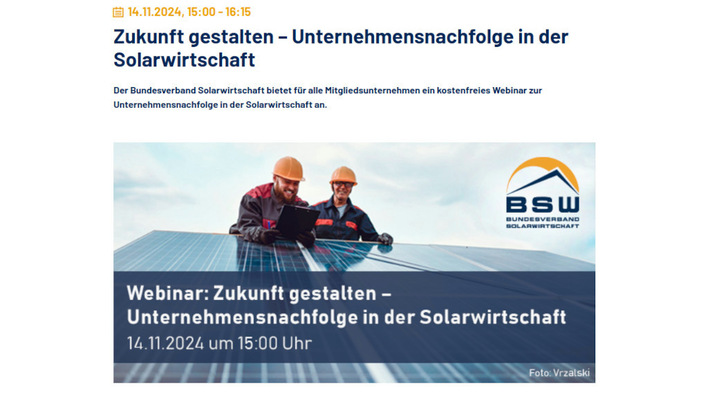 © BSW Solar/Vrzalski Fast die Hälfte der Solarhandwerker gehen bald in Rente. Doch wie gelingt eine erfolgreiche Unternehmesnachfolge?