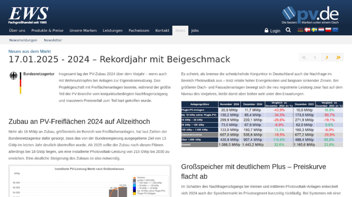 © EWS Auf der Website von EWS sind die Trends detailliert dargestellt.