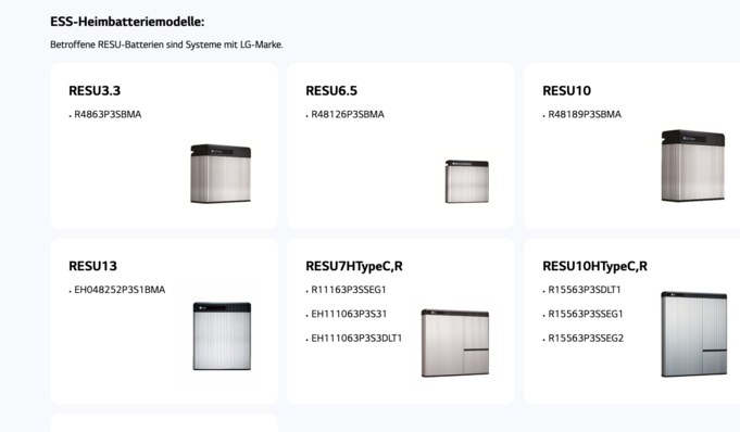 © LG Energy Solution Das sind die betroffenen Modelle.
