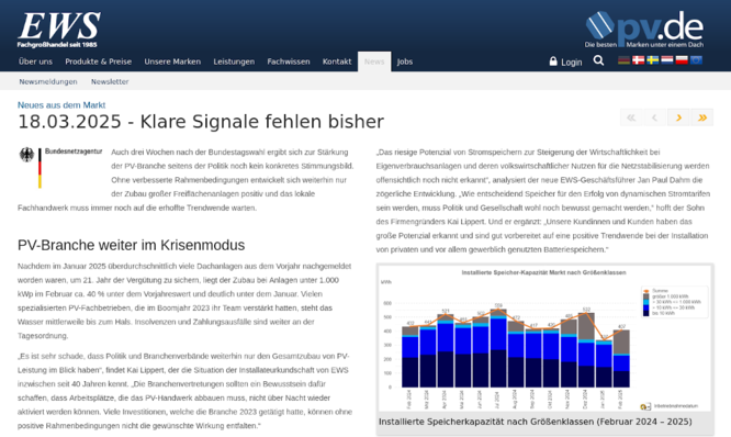 © EWS Der Zubau blieb auch im Februar eher verhalten.