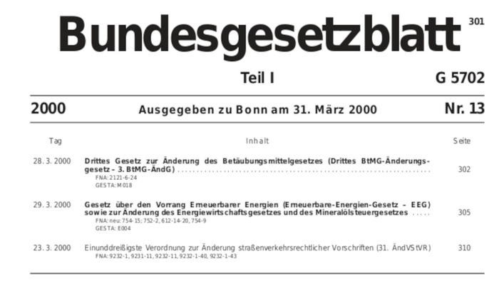 © Deutscher Bundestag Trat am 1. April 2000 in Kraft: das EEG.