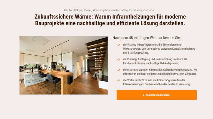 © Vitramo Im kostenlosen Webinar bietet Vitramo zahlreiche Informationen rund um die Infrarotheizung.