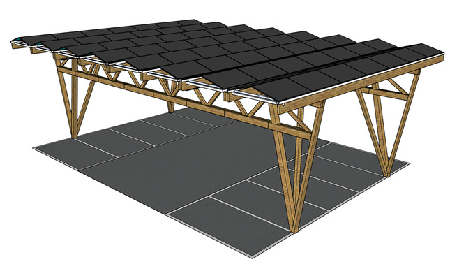 © Foto: Friedrich Das Carportsystem Urbanroof wird aus Holz aufgebaut und auf Schraubfundamenten verankert.